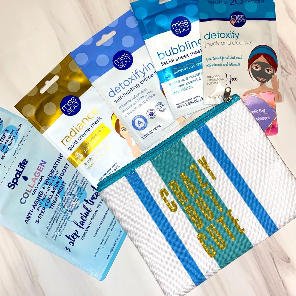 SOLD Set of 5 Facial Sheet Masks with Make Up Bag